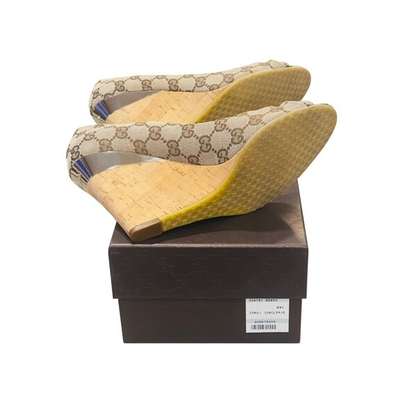 Gucci Monogram Peep-Toe Wedges - LIMITED RELEASE - Original Box Included - Picture 8 of 16
